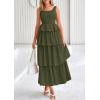imagePRETTYGARDEN Womens 2025 Summer Sleeveless Midi Dress Scoop Neck A Line Smocked Ruffle Tiered Layered Beach Vacation DressesArmy Green