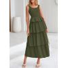 imagePRETTYGARDEN Womens 2025 Summer Sleeveless Midi Dress Scoop Neck A Line Smocked Ruffle Tiered Layered Beach Vacation DressesArmy Green