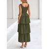 imagePRETTYGARDEN Womens 2025 Summer Sleeveless Midi Dress Scoop Neck A Line Smocked Ruffle Tiered Layered Beach Vacation DressesArmy Green