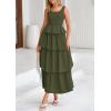 imagePRETTYGARDEN Womens 2025 Summer Sleeveless Midi Dress Scoop Neck A Line Smocked Ruffle Tiered Layered Beach Vacation DressesArmy Green