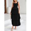 imagePRETTYGARDEN Womens 2025 Summer Sleeveless Midi Dress Scoop Neck A Line Smocked Ruffle Tiered Layered Beach Vacation DressesBlack