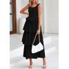 imagePRETTYGARDEN Womens 2025 Summer Sleeveless Midi Dress Scoop Neck A Line Smocked Ruffle Tiered Layered Beach Vacation DressesBlack
