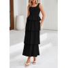 imagePRETTYGARDEN Womens 2025 Summer Sleeveless Midi Dress Scoop Neck A Line Smocked Ruffle Tiered Layered Beach Vacation DressesBlack