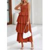 imagePRETTYGARDEN Womens 2025 Summer Sleeveless Midi Dress Scoop Neck A Line Smocked Ruffle Tiered Layered Beach Vacation DressesBrick Red