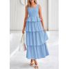 imagePRETTYGARDEN Womens 2025 Summer Sleeveless Midi Dress Scoop Neck A Line Smocked Ruffle Tiered Layered Beach Vacation DressesLight Blue