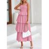 imagePRETTYGARDEN Womens 2025 Summer Sleeveless Midi Dress Scoop Neck A Line Smocked Ruffle Tiered Layered Beach Vacation DressesPink
