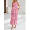 imagePRETTYGARDEN Womens 2025 Summer Sleeveless Midi Dress Scoop Neck A Line Smocked Ruffle Tiered Layered Beach Vacation DressesPink