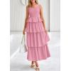 imagePRETTYGARDEN Womens 2025 Summer Sleeveless Midi Dress Scoop Neck A Line Smocked Ruffle Tiered Layered Beach Vacation DressesPink