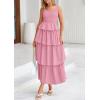 imagePRETTYGARDEN Womens 2025 Summer Sleeveless Midi Dress Scoop Neck A Line Smocked Ruffle Tiered Layered Beach Vacation DressesPink