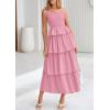 imagePRETTYGARDEN Womens 2025 Summer Sleeveless Midi Dress Scoop Neck A Line Smocked Ruffle Tiered Layered Beach Vacation DressesPink