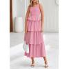 imagePRETTYGARDEN Womens 2025 Summer Sleeveless Midi Dress Scoop Neck A Line Smocked Ruffle Tiered Layered Beach Vacation DressesPink