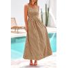 imagePRETTYGARDEN Womens 2025 Summer Spaghetti Strap Maxi Dresses Plaid Square Neck A Line Casual Beach Vacation Long SundressCoffee