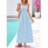imagePRETTYGARDEN Womens 2025 Summer Spaghetti Strap Maxi Dresses Plaid Square Neck A Line Casual Beach Vacation Long SundressDusty Blue