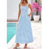 imagePRETTYGARDEN Womens 2025 Summer Spaghetti Strap Maxi Dresses Plaid Square Neck A Line Casual Beach Vacation Long SundressDusty Blue