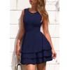 imagePRETTYGARDEN Womens 2025 Summer Sundresses Casual Elegant Sleeveless Flowy Tiered Ruffle A Line Mini Graduation Party DressNavy