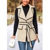 imagePRETTYGARDEN Womens 2025 Tweed Vest Jackets Sleeveless Lapel Button Front Belt Color Block Winter Cardigan OuterwearApricot