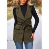 imagePRETTYGARDEN Womens 2025 Tweed Vest Jackets Sleeveless Lapel Button Front Belt Color Block Winter Cardigan OuterwearArmy Green