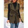 imagePRETTYGARDEN Womens 2025 Tweed Vest Jackets Sleeveless Lapel Button Front Belt Color Block Winter Cardigan OuterwearArmy Green