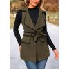 imagePRETTYGARDEN Womens 2025 Tweed Vest Jackets Sleeveless Lapel Button Front Belt Color Block Winter Cardigan OuterwearArmy Green
