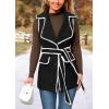 imagePRETTYGARDEN Womens 2025 Tweed Vest Jackets Sleeveless Lapel Button Front Belt Color Block Winter Cardigan OuterwearBlack