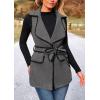 imagePRETTYGARDEN Womens 2025 Tweed Vest Jackets Sleeveless Lapel Button Front Belt Color Block Winter Cardigan OuterwearDark Grey