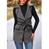 imagePRETTYGARDEN Womens 2025 Tweed Vest Jackets Sleeveless Lapel Button Front Belt Color Block Winter Cardigan OuterwearDark Grey