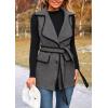 imagePRETTYGARDEN Womens 2025 Tweed Vest Jackets Sleeveless Lapel Button Front Belt Color Block Winter Cardigan OuterwearDark Grey