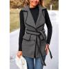 imagePRETTYGARDEN Womens 2025 Tweed Vest Jackets Sleeveless Lapel Button Front Belt Color Block Winter Cardigan OuterwearDark Grey