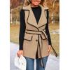 imagePRETTYGARDEN Womens 2025 Tweed Vest Jackets Sleeveless Lapel Button Front Belt Color Block Winter Cardigan OuterwearKhaki