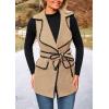 imagePRETTYGARDEN Womens 2025 Tweed Vest Jackets Sleeveless Lapel Button Front Belt Color Block Winter Cardigan OuterwearKhaki
