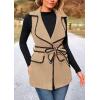 imagePRETTYGARDEN Womens 2025 Tweed Vest Jackets Sleeveless Lapel Button Front Belt Color Block Winter Cardigan OuterwearKhaki