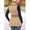 imagePRETTYGARDEN Womens 2025 Tweed Vest Jackets Sleeveless Lapel Button Front Belt Color Block Winter Cardigan OuterwearKhaki