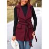 imagePRETTYGARDEN Womens 2025 Tweed Vest Jackets Sleeveless Lapel Button Front Belt Color Block Winter Cardigan OuterwearWine Red