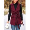 imagePRETTYGARDEN Womens 2025 Tweed Vest Jackets Sleeveless Lapel Button Front Belt Color Block Winter Cardigan OuterwearWine Red