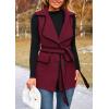 imagePRETTYGARDEN Womens 2025 Tweed Vest Jackets Sleeveless Lapel Button Front Belt Color Block Winter Cardigan OuterwearWine Red