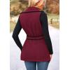 imagePRETTYGARDEN Womens 2025 Tweed Vest Jackets Sleeveless Lapel Button Front Belt Color Block Winter Cardigan OuterwearWine Red