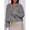 imagePRETTYGARDEN Womens 2025 Winter Coats Fluffy Cropped Faux Fur Jacket Long Sleeve Open Front Shaggy Outerwear Trendy ClothesGrey