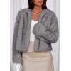 imagePRETTYGARDEN Womens 2025 Winter Coats Fluffy Cropped Faux Fur Jacket Long Sleeve Open Front Shaggy Outerwear Trendy ClothesGrey