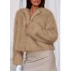 imagePRETTYGARDEN Womens 2025 Winter Coats Fluffy Cropped Faux Fur Jacket Long Sleeve Open Front Shaggy Outerwear Trendy ClothesLight Khaki