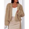 imagePRETTYGARDEN Womens 2025 Winter Coats Fluffy Cropped Faux Fur Jacket Long Sleeve Open Front Shaggy Outerwear Trendy ClothesLight Khaki