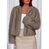 imagePRETTYGARDEN Womens 2025 Winter Coats Fluffy Cropped Faux Fur Jacket Long Sleeve Open Front Shaggy Outerwear Trendy ClothesTaupe
