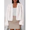 imagePRETTYGARDEN Womens 2025 Winter Coats Fluffy Cropped Faux Fur Jacket Long Sleeve Open Front Shaggy Outerwear Trendy ClothesWhite