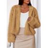 imagePRETTYGARDEN Womens 2025 Winter Coats Fluffy Cropped Faux Fur Jacket Long Sleeve Open Front Shaggy Outerwear Trendy ClothesYellow