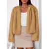 imagePRETTYGARDEN Womens 2025 Winter Coats Fluffy Cropped Faux Fur Jacket Long Sleeve Open Front Shaggy Outerwear Trendy ClothesYellow