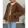 imagePRETTYGARDEN Womens 2025 Winter Coats Long Sleeve Button up Fuzzy Sherpa Fleece Jackets Outerwear Fall Fashion ClothesBrown