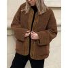 imagePRETTYGARDEN Womens 2025 Winter Coats Long Sleeve Button up Fuzzy Sherpa Fleece Jackets Outerwear Fall Fashion ClothesBrown