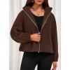 imagePRETTYGARDEN Womens 2025 Winter Fleece Sherpa Jacket Trendy Long Sleeve Zip Up Cropped Warm Coat Fall Fashion Workout ClothesBrown