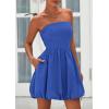 imagePRETTYGARDEN Womens Bubble Mini Short Dress 2025 Summer Casual A Line Strapless Tube Top Sundress Trendy Smocked DressesBlue