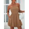 imagePRETTYGARDEN Womens Bubble Mini Short Dress 2025 Summer Casual A Line Strapless Tube Top Sundress Trendy Smocked DressesKhaki