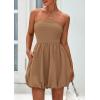 imagePRETTYGARDEN Womens Bubble Mini Short Dress 2025 Summer Casual A Line Strapless Tube Top Sundress Trendy Smocked DressesKhaki